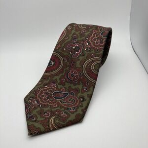 Neil Martin‎ Paisley Tie Italian Silk Made in USA Necktie Dark Green Burgundy